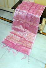 Traditional Needle Karat Work Soft Resham Jamdani Silk Saree in Soft Pink, Platinum White and Antique Golden