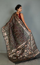 Traditional Needle Karat Work Soft Resham Jamdani Silk Saree in Black and Antique Golden