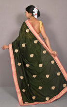 Designer Crushed Semi Crepe Silk Zardosi Saree in Rifle Green, Green, Hot Pink and Golden