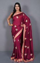 Designer Crushed Semi Cepe Silk Zardosi Saree in Pansy Purple, Green, Hot Pink and Golden