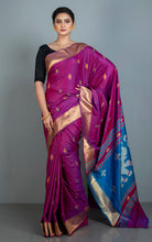 Biswa Bangla Bishnupuri Semi Katan Silk Saree in Magenta, Blue, Off White, Orange and Golden