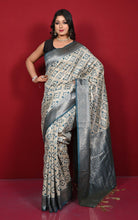 Designer Brocade Jute Katan Silk Saree in Beige and Dark Teal