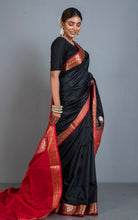 Traditional Self Nakshi Emboss Work Blended Silk Gadwal Saree with Rich Pallu in Black, Red and Antique Golden