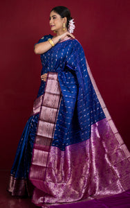 Traditional Blended Silk Paithani Sari in Ink Blue, Purple and Water Gold Zari Work