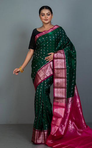 Traditional Blended Silk Paithani Sari in Dark Green, Purple and Water Gold Zari Work