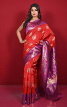 Traditional Silk Swarnachuri Nakshi Motif Work Softy Katan Silk Sari in Red and Purple