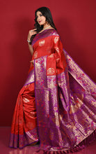 Traditional Silk Swarnachuri Nakshi Motif Work Softy Katan Silk Sari in Red and Purple