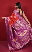 Traditional Silk Swarnachuri Nakshi Motif Work Softy Katan Silk Sari in Red and Purple