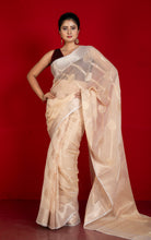 Soft and Fne Crushed Aara Nakshi Work Semi Georgette Banarasi Saree in Vanila and Antique White