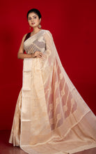 Soft and Fne Crushed Aara Nakshi Work Semi Georgette Banarasi Saree in Vanila and Antique White