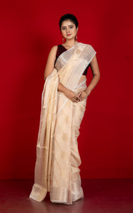 Soft and Fne Crushed Aara Nakshi Work Semi Georgette Banarasi Saree in Vanila and Antique White