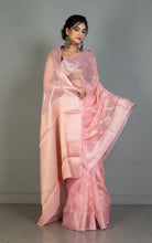 Soft and Fne Crushed Aara Nakshi Work Semi Georgette Banarasi Saree in Soft Pink and Antique White
