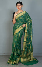 Woven Allover Polka Butta Nakshi Georgette Banarasi Saree in Bottle Green and Matte Golden