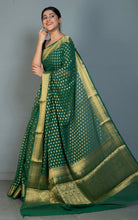 Woven Allover Polka Butta Nakshi Georgette Banarasi Saree in Bottle Green and Matte Golden