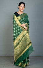 Woven Allover Polka Butta Nakshi Georgette Banarasi Saree in Bottle Green and Matte Golden
