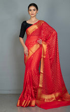 Woven Allover Polka Butta Nakshi Georgette Banarasi Saree in Lava Red and Matte Golden