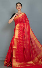 Woven Allover Polka Butta Nakshi Georgette Banarasi Saree in Lava Red and Matte Golden