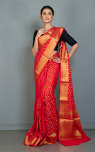 Woven Allover Polka Butta Nakshi Georgette Banarasi Saree in Lava Red and Matte Golden
