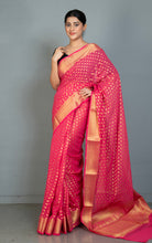 Woven Allover Polka Butta Nakshi Georgette Banarasi Saree in Watermelon Pink and Matte Golden
