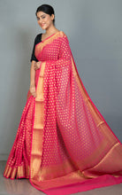 Woven Allover Polka Butta Nakshi Georgette Banarasi Saree in Watermelon Pink and Matte Golden