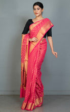Woven Allover Polka Butta Nakshi Georgette Banarasi Saree in Watermelon Pink and Matte Golden