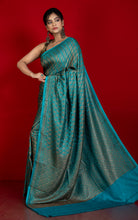 Broacade Mashru Katan Banarasi Silk Saree in Pacific Blue and Antique Gold