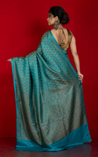 Broacade Mashru Katan Banarasi Silk Saree in Pacific Blue and Antique Gold