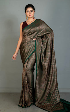 Broacade Mashru Katan Banarasi Silk Saree in Timber Green and Antique Gold