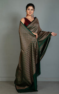 Broacade Mashru Katan Banarasi Silk Saree in Timber Green and Antique Gold