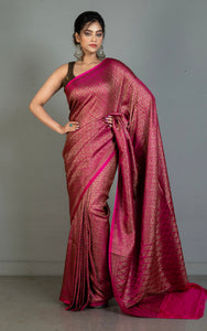 Broacade Mashru Katan Banarasi Silk Saree in Dark Hot Pink and Antique Gold