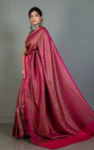 Broacade Mashru Katan Banarasi Silk Saree in Dark Hot Pink and Antique Gold