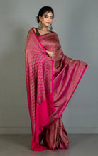 Broacade Mashru Katan Banarasi Silk Saree in Dark Hot Pink and Antique Gold