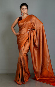 Brocade Mashru Katan Banarasi Silk Saree in Flame Orange and Antique Gold