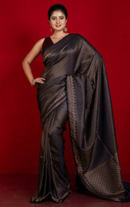 Broacade Mashru Katan Banarasi Silk Saree in Black and Antique Gold
