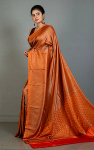 Brocade Mashru Katan Banarasi Silk Saree in Flame Orange and Antique Gold