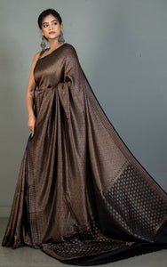 Brocade Mashru Katan Banarasi Silk Saree in Obsidian Black and Antique Gold