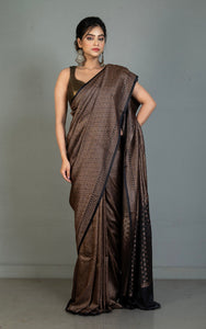 Brocade Mashru Katan Banarasi Silk Saree in Obsidian Black and Antique Gold