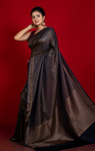 Broacade Mashru Katan Banarasi Silk Saree in Black and Antique Gold