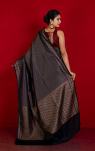 Broacade Mashru Katan Banarasi Silk Saree in Black and Antique Gold