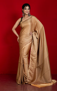 Broacade Mashru Katan Banarasi Silk Saree in Burly Wood and Antique Gold