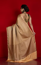 Broacade Mashru Katan Banarasi Silk Saree in Burly Wood and Antique Gold