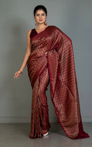 Broacade Mashru Katan Banarasi Silk Saree in Maroon and Antique Gold
