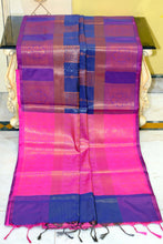 Handwoven Soft Tissue Silk Kanjivaram Saree in Deep Marine Blue, Magenta and Antique Copper