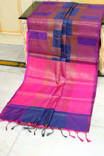 Handwoven Soft Tissue Silk Kanjivaram Saree in Deep Marine Blue, Magenta and Antique Copper