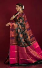 Handwoven Soft Tissue Silk Kanjivaram Saree in Black, Magenta and Antique Copper