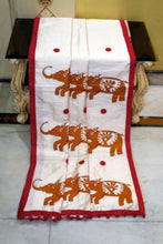 Elegant Semi Dupion Silk Saree with Elephant Motif Appliqué Pallu in Cream, Red and Burnt Orange