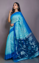Handloom Matka Shibori Jamdani Saree in Off White and Azure