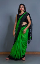 Pure Handloom Matka Shibori Jamdani Saree in Green and Black