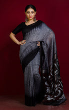 Pure Handloom Matka Shibori Jamdani Saree in Grey and Black
