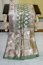 Fancy Kora Organza Silk Banarasi Saree in Soft Green and Rose Gold